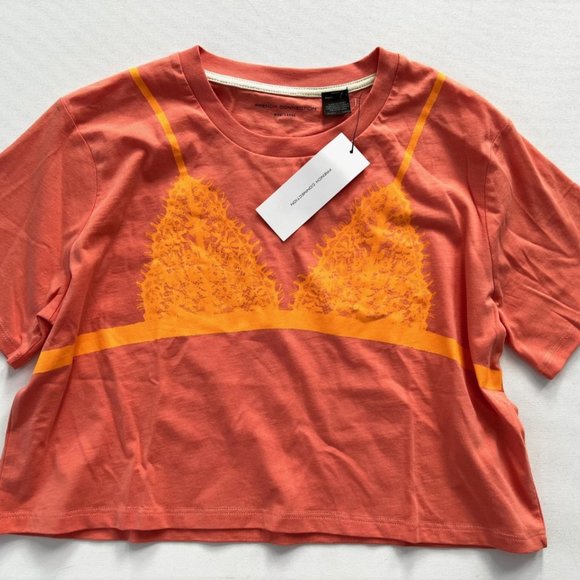 French Connection Lace Crop Tee Papaya Punch Orange - Picture 2 of 4